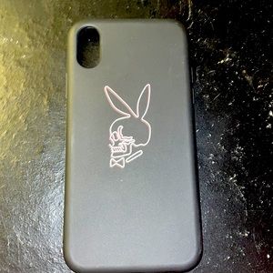 Black and pink playboy skeleton iPhone XS phone case